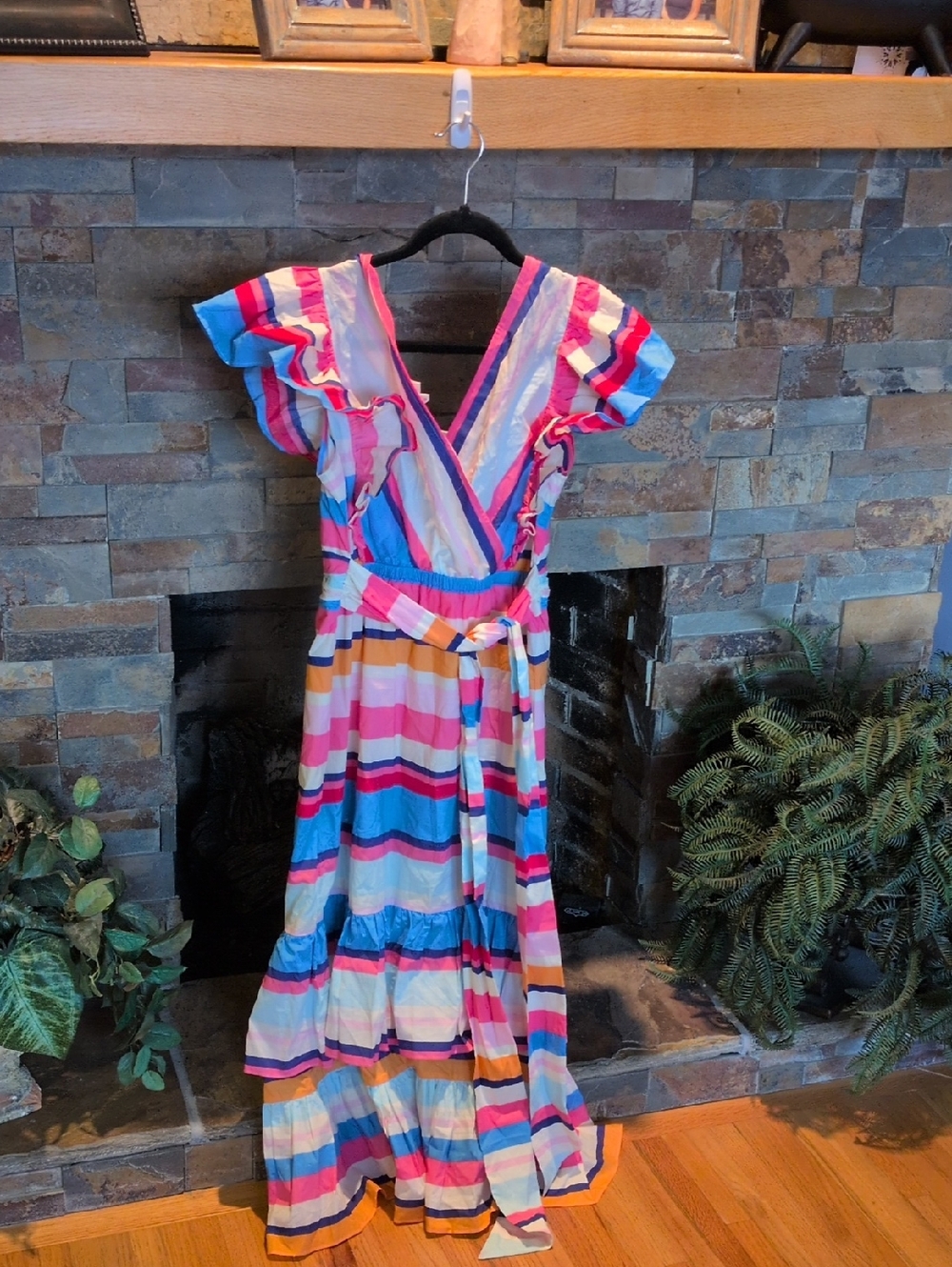 Plenty by Tracy Reese Multicolor Striped Maxi Dress - Pink, Blue, Yellow